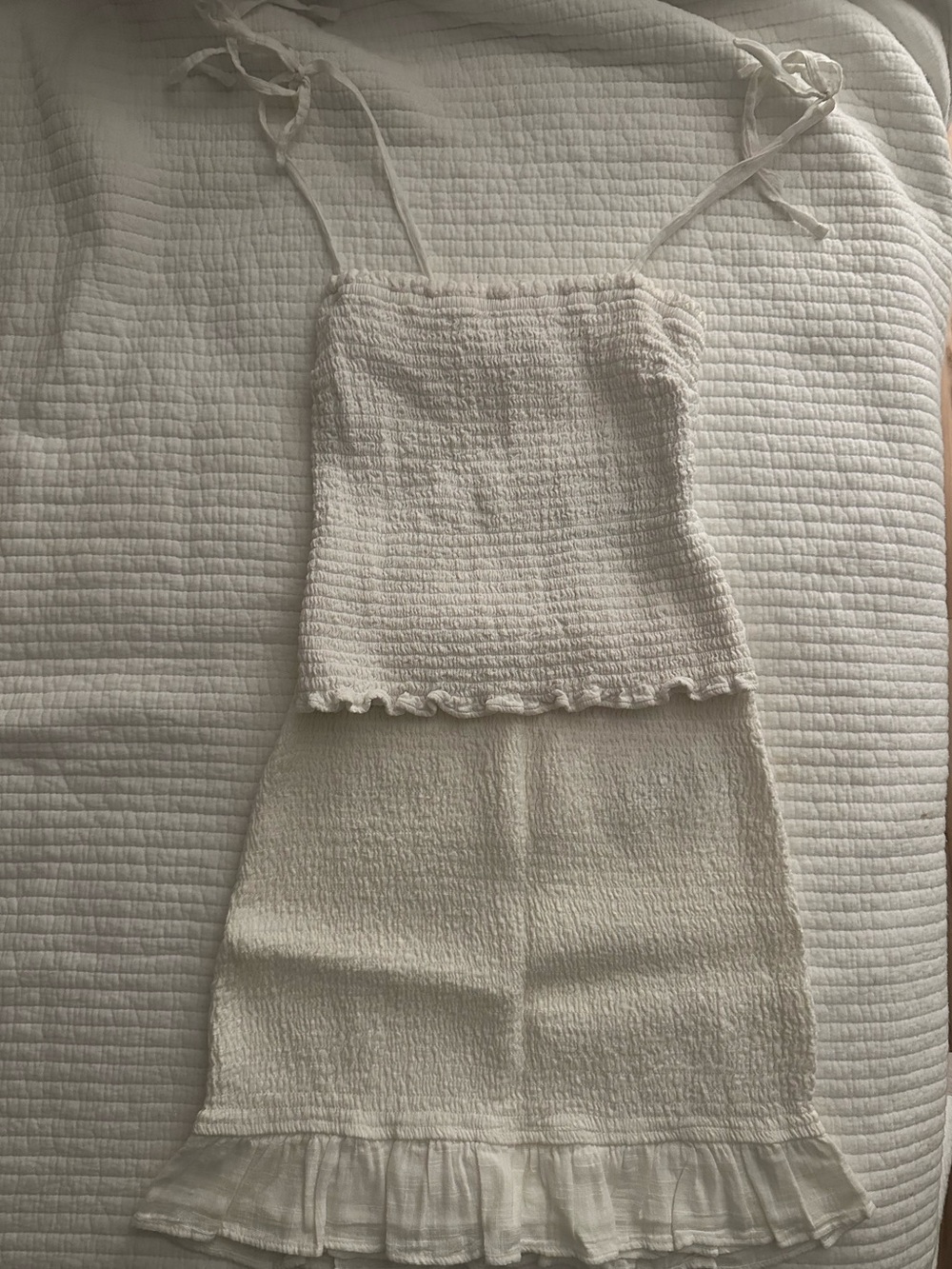 Abercrombie & Fitch White Ruffle-Hem Mini Skirt and matching ruffle top set